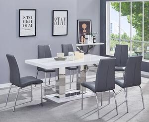 Candice White High Gloss Dining Table With 6 Opal Grey Chairs