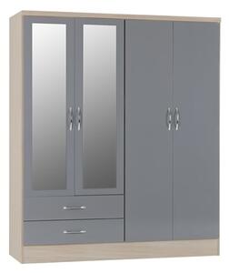 Mack Oak Wooden Wardrobe With 4 Doors Grey Gloss Front