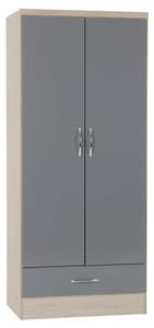 Mack Oak Wooden Wardrobe With 2 Doors Grey Gloss Front