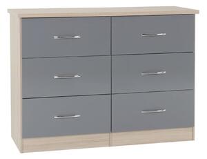 Mack Wooden Chest Of 6 Drawers With Grey Gloss Front In Oak