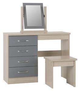 Mark Oak Wooden Dressing Table Set With Grey Gloss Front