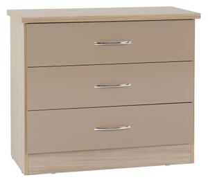 Mark Wooden Chest Of 3 Drawers With Oyster Gloss Front In Oak