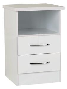 Mark Wooden Bedside Cabinet With 2 Drawers White Gloss Front