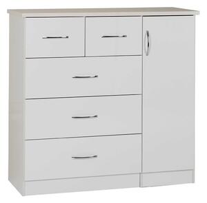 Mark Wooden Sideboard With 5 Drawers White Gloss Front In Oak