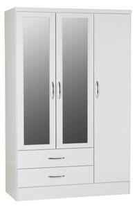 Mack Oak Wooden Wardrobe With 3 Doors 2 Drawers White Gloss Front