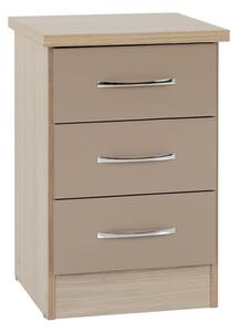 Mark Oak Wooden Bedside Cabinet With 3 Drawers Oyster Gloss Front