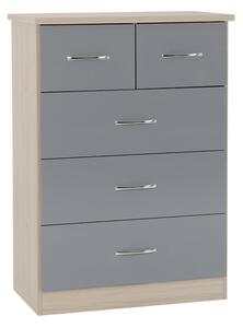 Mark Wooden Chest Of 5 Drawers With Grey Gloss Front In Oak