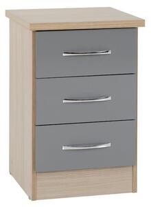 Mark Oak Wooden Bedside Cabinet With 3 Drawers Grey Gloss Front