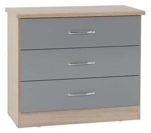Mack Wooden Chest Of 3 Drawers With Grey Gloss Front In Oak