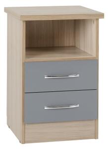 Mark Oak Wooden Bedside Cabinet With 2 Drawers Grey Gloss Front