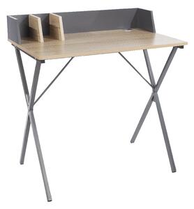 Leith Wooden Laptop Desk With 2 Shelves In Oak And Grey