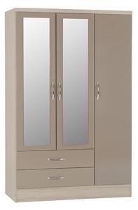 Mack Oak Wooden Wardrobe With 3 Doors Oyster Gloss Front
