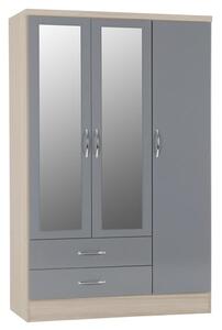 Mark Oak Wooden Wardrobe With 3 Doors Grey Gloss Front