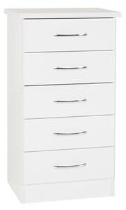 Mark Narrow Oak Wooden Chest Of 5 Drawers With White Gloss Front