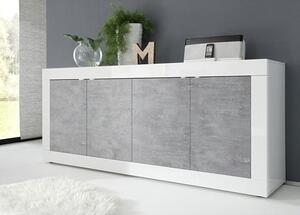 Taylor 4 Doors Sideboard In White High Gloss And Cement Effect