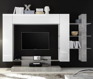 Iris Large Entertainment Unit In White Gloss And Cement Effect