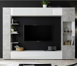 Halcyon White Gloss Large Entertainment Unit In Cement Effect