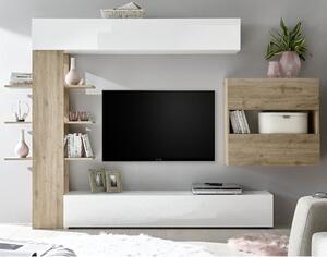 Halcyon Wall Entertainment Unit In White Gloss And Cadiz Oak