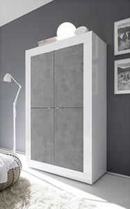 Taylor Wooden Highboard In White High Gloss And Cement Effect