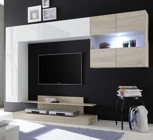 Iris Wall Entertainment Unit In White High Gloss And Samoa Oak