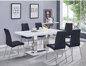 Candice White High Gloss Dining Table With 6 Opal Black Chairs