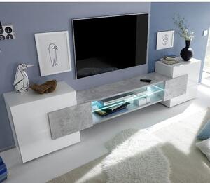 Nevaeh Wooden TV Stand In White High Gloss And Cement Effect