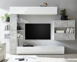 Halcyon Wall Entertainment Unit In White Gloss And Cement Effect