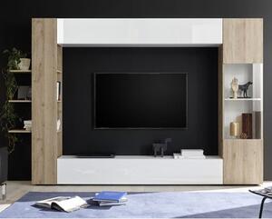 Halcyon White Gloss Large Entertainment Unit In Cadiz Oak