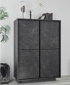 Corvi Wooden Highboard In Black Marble Effect With 4 Doors