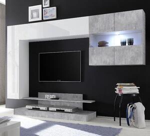 Iris Wall Entertainment Unit In White Gloss And Cement Effect