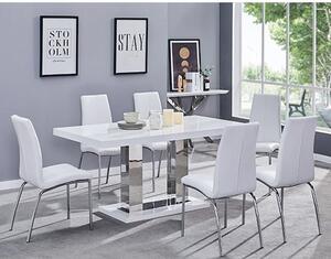 Candice White High Gloss Dining Table With 6 Opal White Chairs