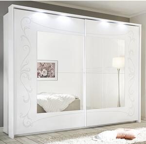 Lerso LED Mirrored Sliding Door Wardrobe In Serigraphed White