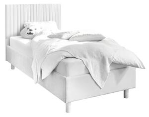 Altair Matt White Faux Leather Single Bed With Stripes Headboard