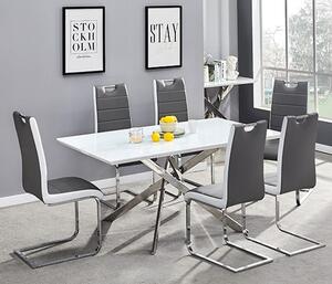 Petra Large White Glass Dining Table 6 Petra Grey White Chairs