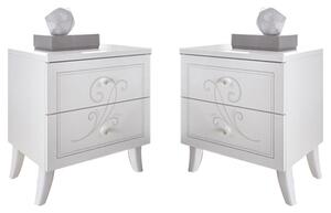 Nevea Serigraphed White Wooden Nightstands In Pair