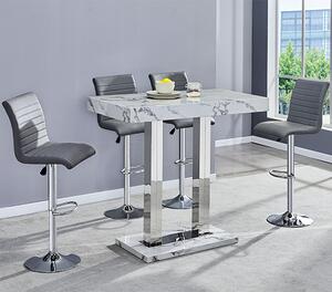 Caprice Diva Marble Effect Gloss Bar Table 4 Ripple Grey Stools