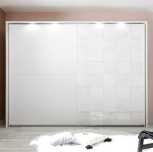 Soxa LED Sliding Door Wooden Wardrobe In Serigraphed White