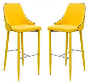 Divina Yellow Fabric Upholstered Bar Stools In Pair