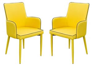 Divina Yellow Fabric Upholstered Carver Dining Chairs In Pair