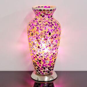 Izar Medium Magenta Flower Design Mosaic Glass Vase Table Lamp