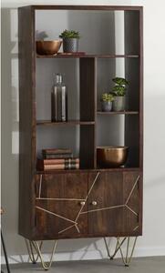 Chort Wooden Bookcase In Dark Walnut With 2 Doors 5 Shelves