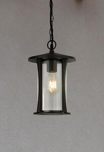 Pagoda Outdoor Ceiling Pendant Light In Black With Clear Glass