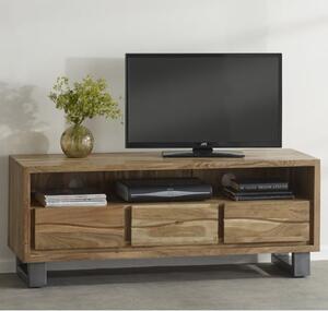 Catila Live Edge Wooden TV Stand In Oak With 3 Drawes