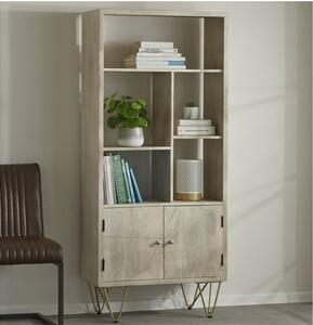 Dhort Wooden Bookcase In Natural With 2 Doors 5 Shelves