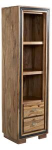 Spica Wooden Slim Bookcase In Natural Sheesham With 2 Drawers