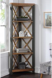 Nebura Large Corner Wooden Bookcase In Reclaimed Wood