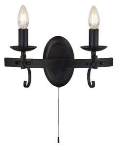 Cartwheel 2 Lamp Wall Light In Matt Black With Pull Switch