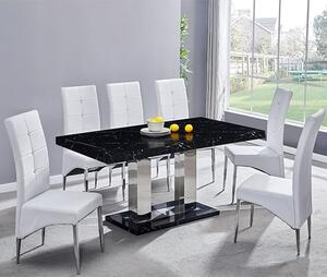 Candice Milano Marble Effect Dining Table 6 Vesta White Chairs