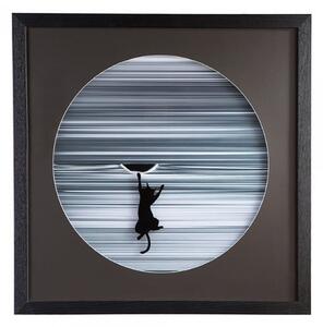 Climbing Cat Picture Glass Wall Art In White Wooden Frame