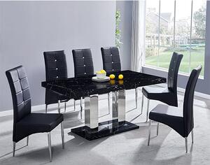 Candice Milano Marble Effect Dining Table 6 Vesta Black Chairs